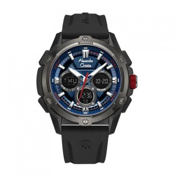 Alexandre Christie AC 9503 Grey Blue Dial Black Rubber MHREPBU